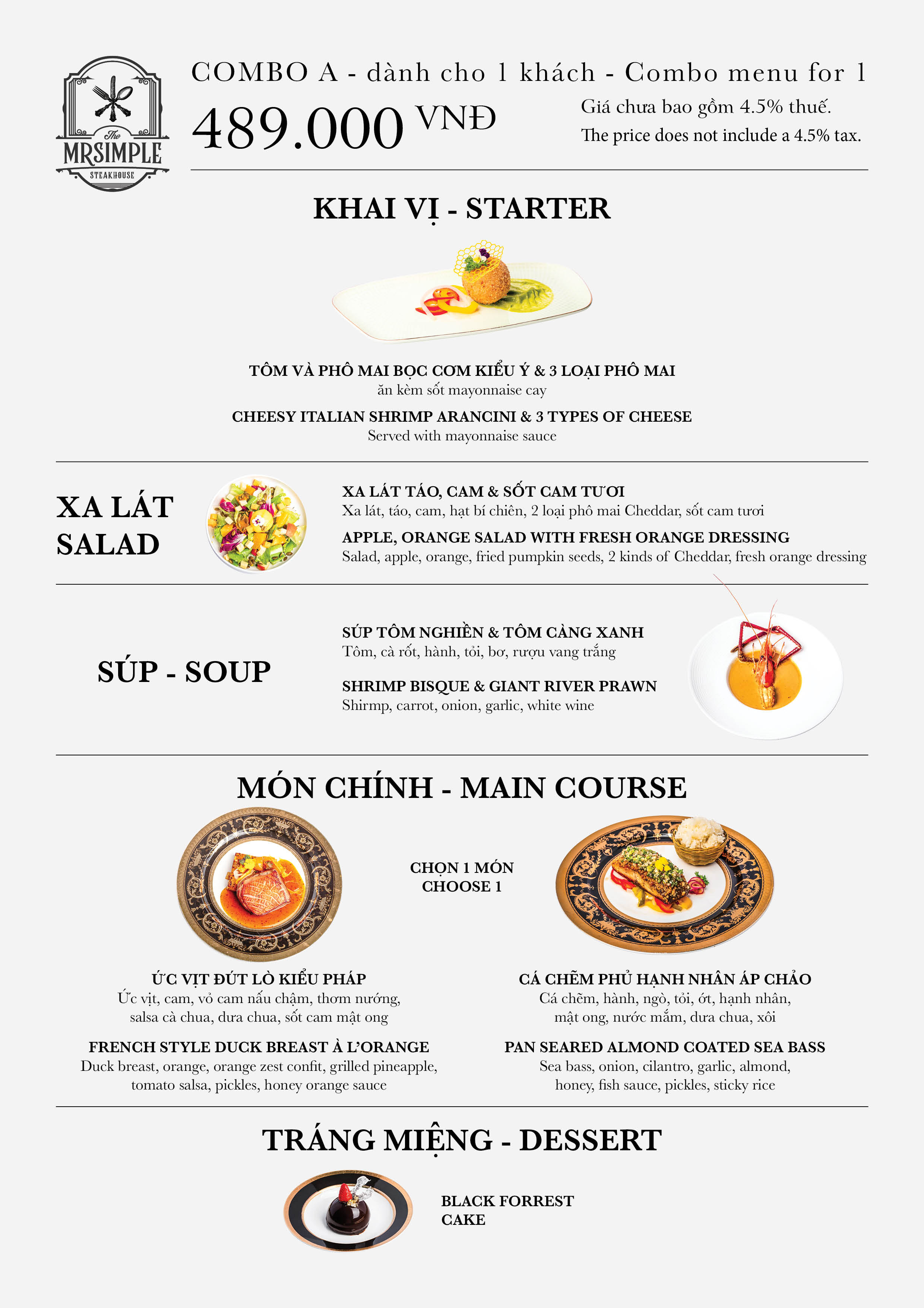 Set menu dành cho 1 người